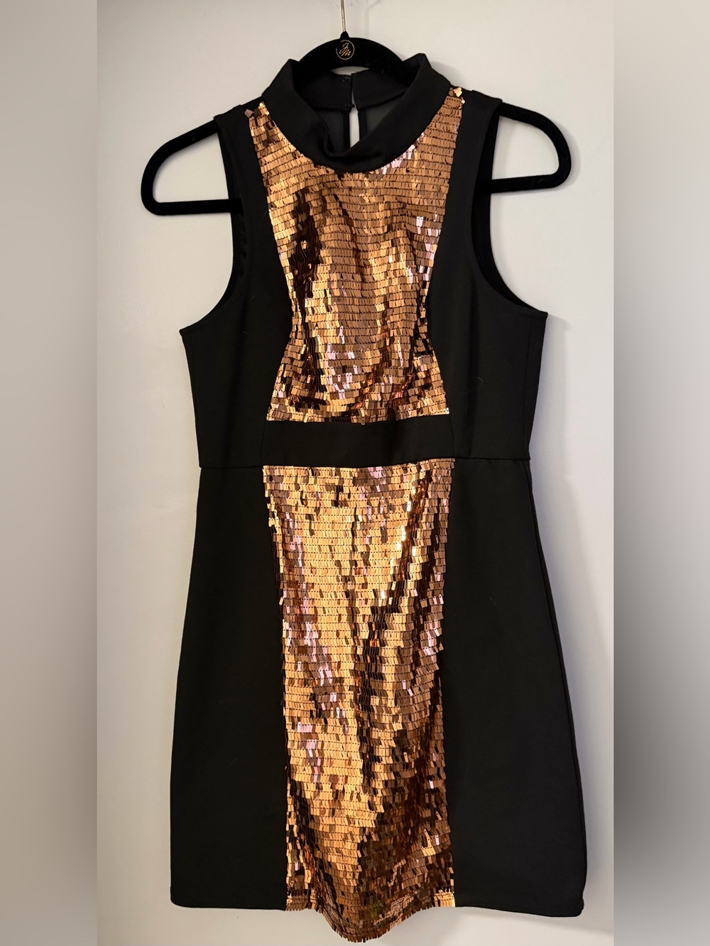 Black Dress with copper Sequin Front Panel